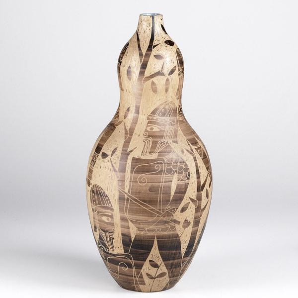 Appraisal: FANTONI Gourd shaped vase decorated with medieval warriors in a