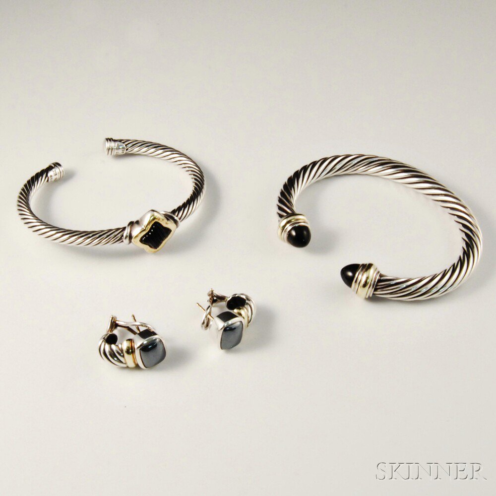 Appraisal: Three Pieces of David Yurman Jewelry two cabletwist bangles with