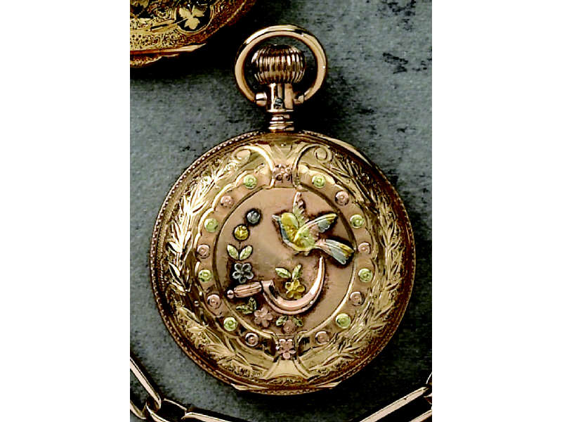 Appraisal: POCKET WATCH Tri-color gold Elgin pocket watch with bird and