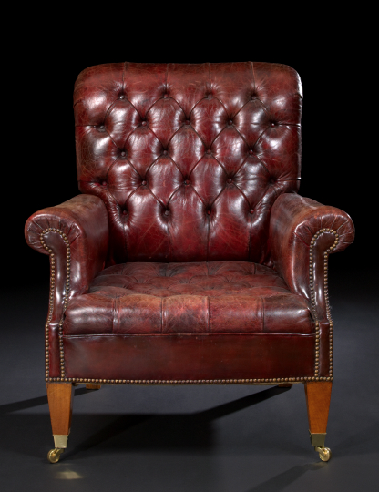 Appraisal: Edwardian Mahogany and Leather-Upholstered Club Chair ca the backswept padded