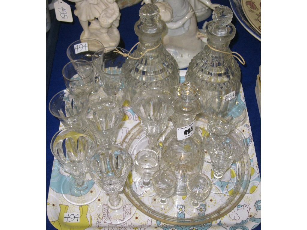 Appraisal: Tray lot of assorted glassware - decanters goblets liqueur set