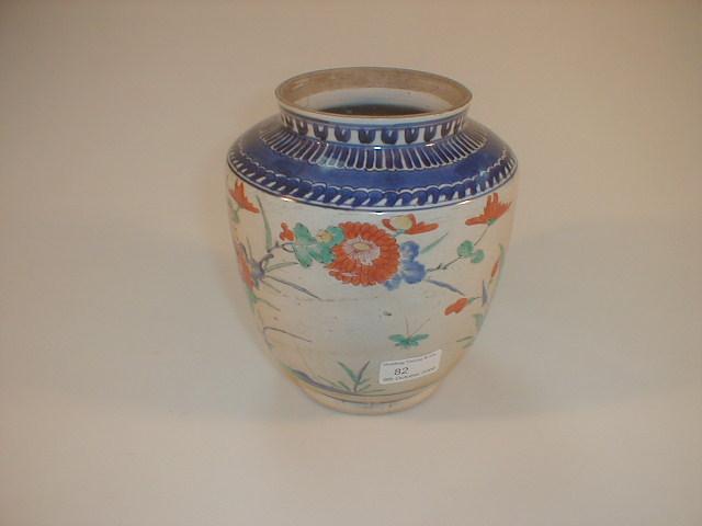 Appraisal: A Kakiemon ovoid vase painted with chrysanthemum and other plants