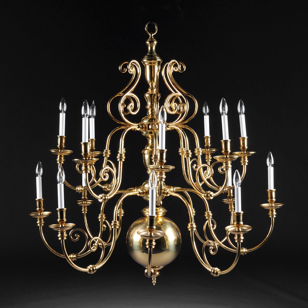 Appraisal: A DUTCH BAROQUE STYLE POLISHED BRASS SIXTEEN-LIGHT CHANDELIER LATE TH