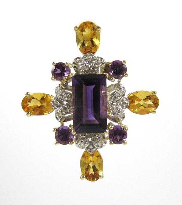 Appraisal: AMETHYST CITRINE AND DIAMOND PENDANT The k white gold pendant