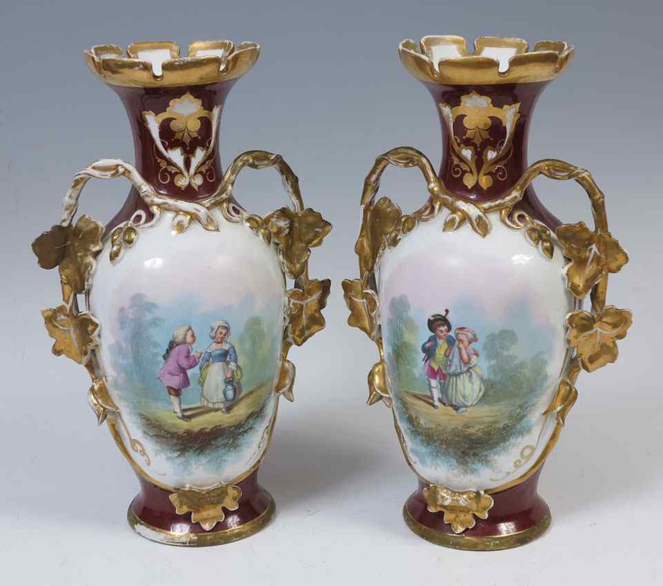 Appraisal: PAIR OLD PARIS PORCELAIN VASES '' tall '' at the