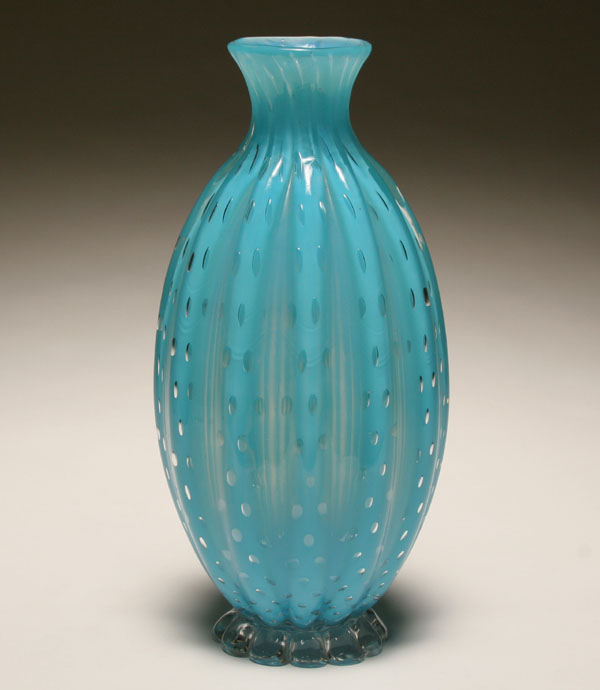 Appraisal: Barovier Murano art glass vase drilled for lamp Sky blue