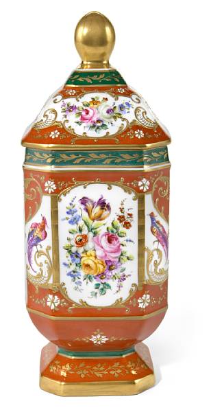 Appraisal: A French porcelain covered urn th century Of shaped octagonal