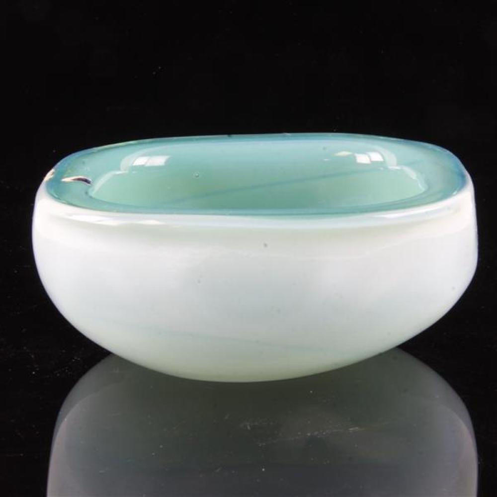 Appraisal: CENEDESE OPALINE AND GREEN MURANO ART GLASS SQUARED BOWL Cenedese