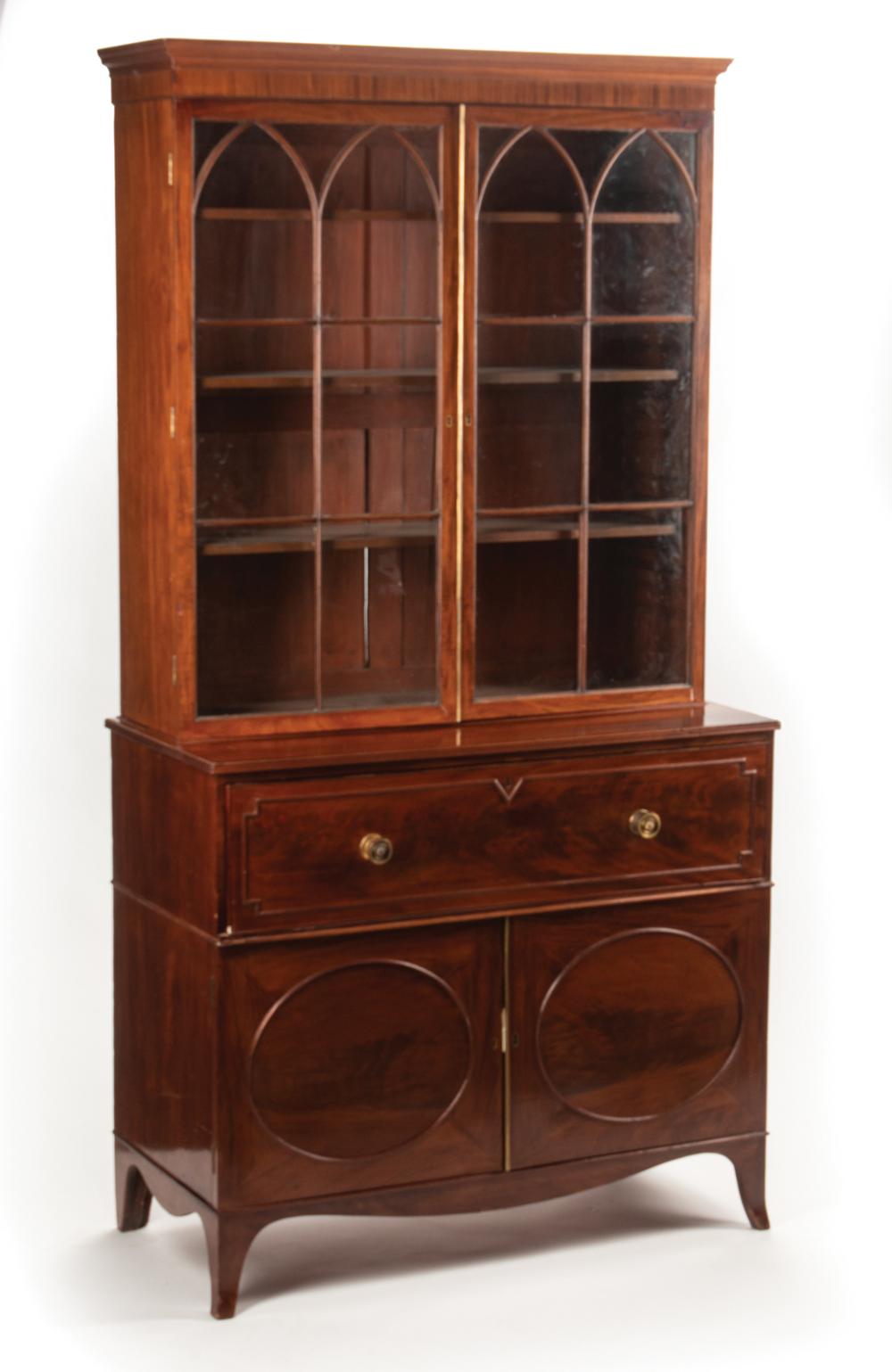 Appraisal: Regency Mahogany Secretary Bookcase early th c glazed doors with