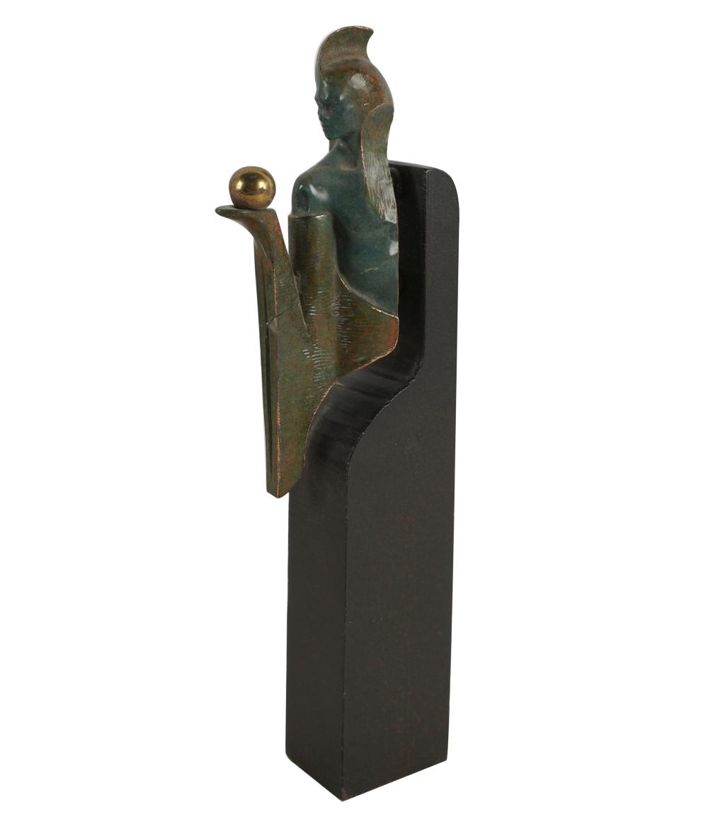 Appraisal: TH CENTURY ART DECO-STYLE FIGUREpatinated bronze signed illegibly dated and