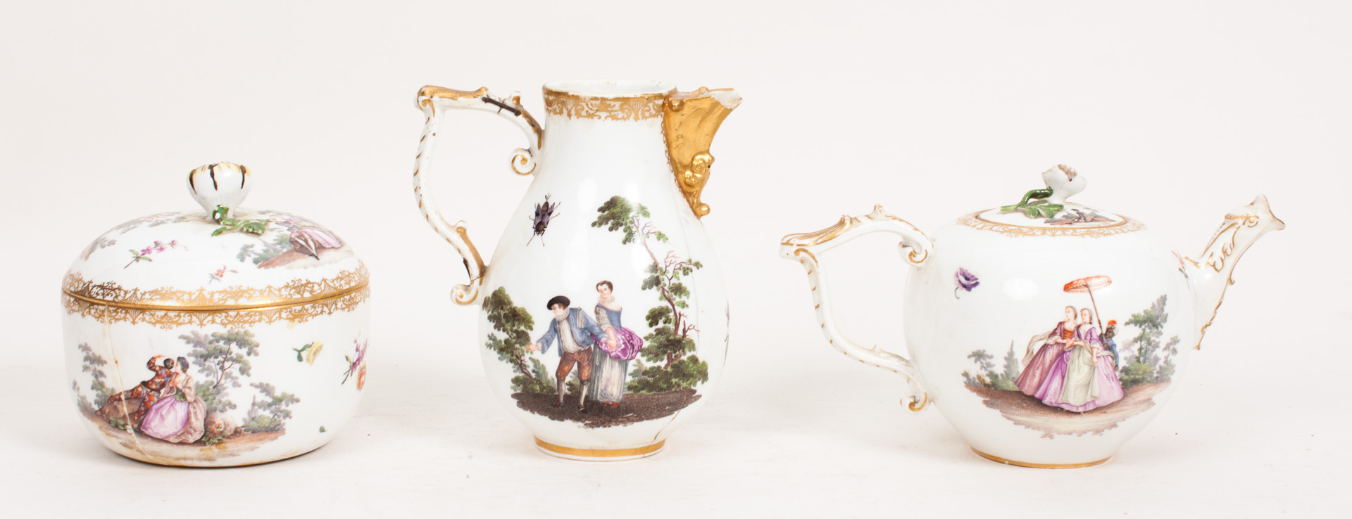 Appraisal: Meissen porcelain three-piece tea set th century decorated with images