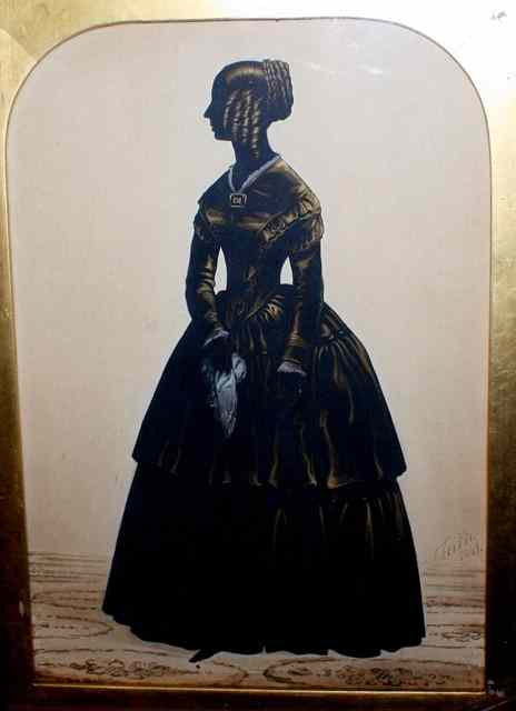 Appraisal: A VICTORIAN PEN AND INK SILHOUETTE of a lady wearing