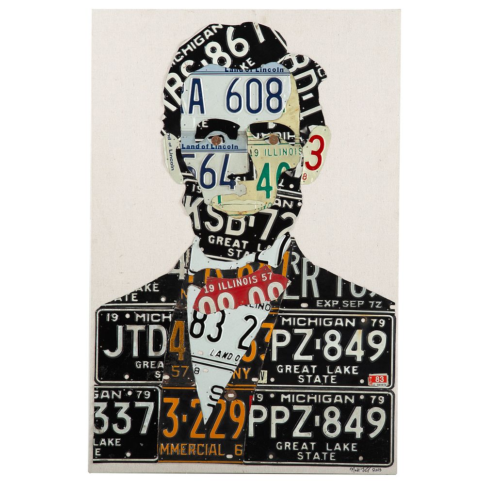 Appraisal: Matt Black Empancipator collage American th st century License plate