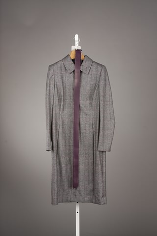 Appraisal: Akris long purple grey light plaid dress with zipper in