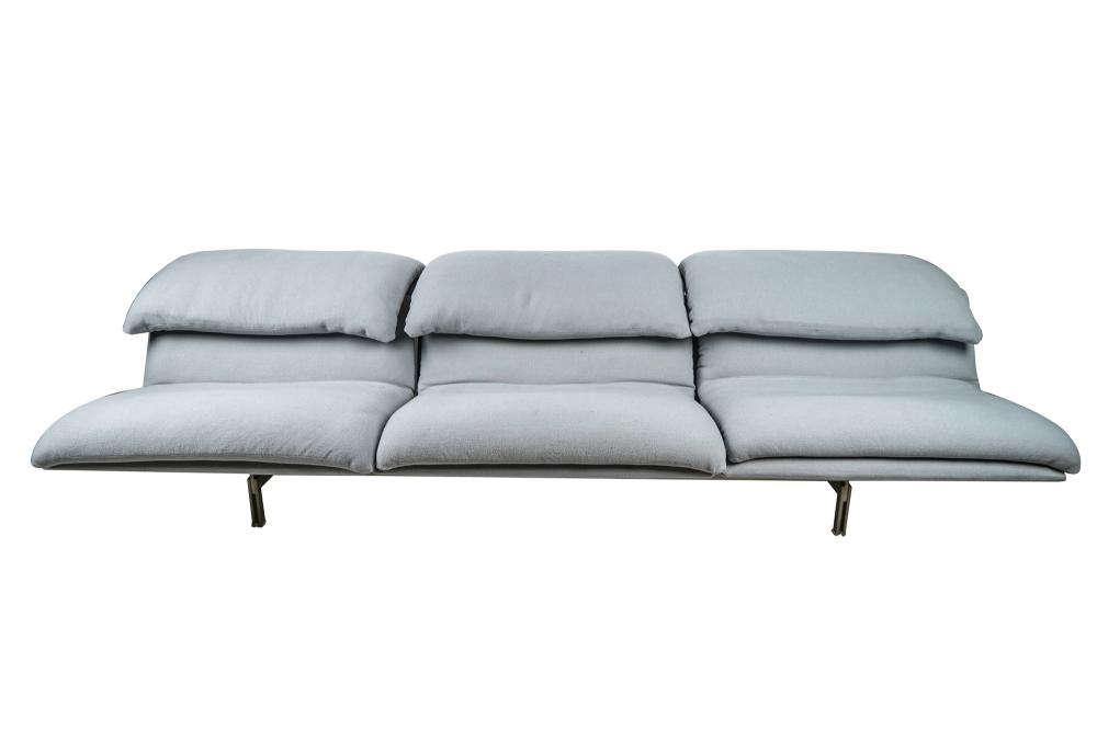 Appraisal: SAPORITI GREY UPHOLSTERED SOFAon a brushed metal base inches wide