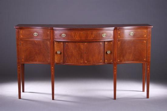 Appraisal: FEDERAL STYLE INLAID MAHOGANY SIX-LEG SIDEBOARD th century Serpentine top