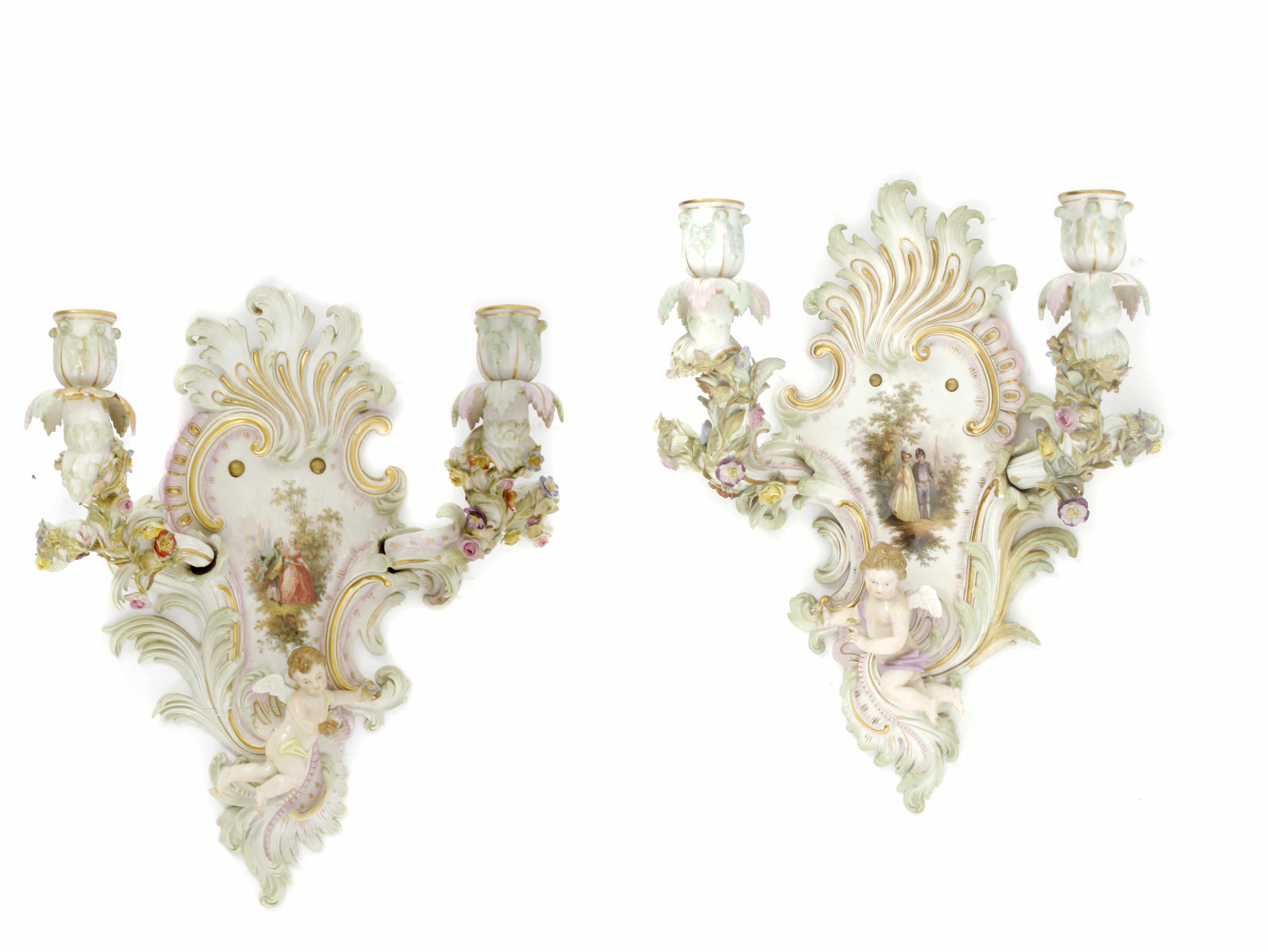 Appraisal: Two German porcelain wall sconces height in width in depth