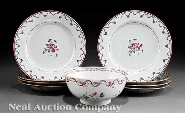 Appraisal: A Set of Eight Chinese Export Polychrome Porcelain Plates c