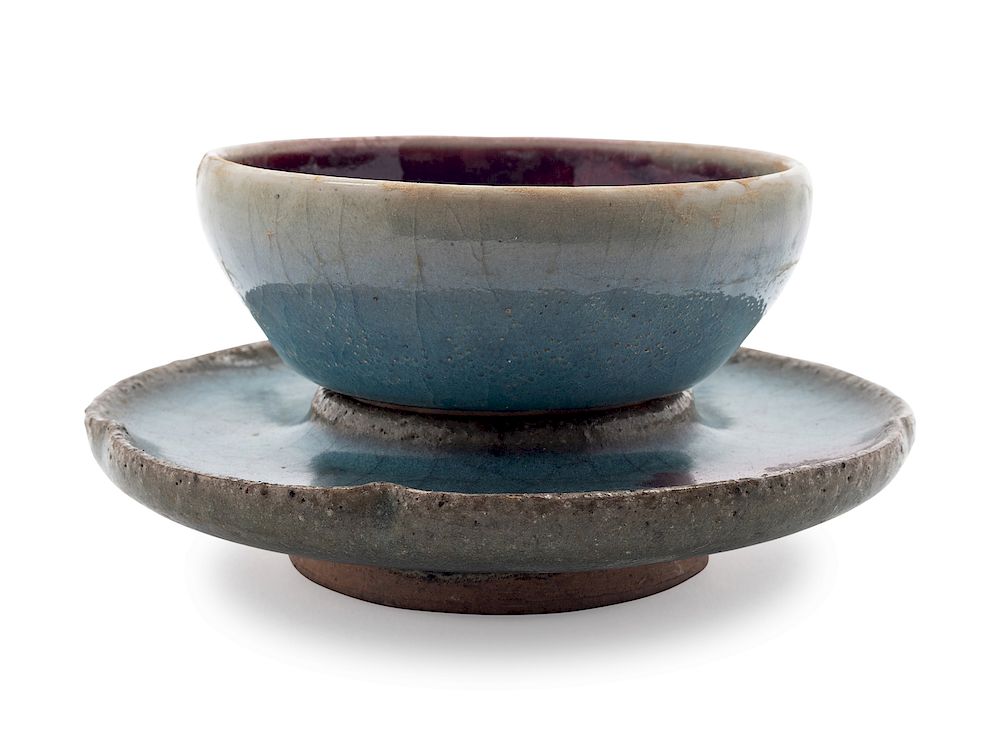 Appraisal: A Chinese Jun-Type Stoneware Cup and Stand Cup diam in