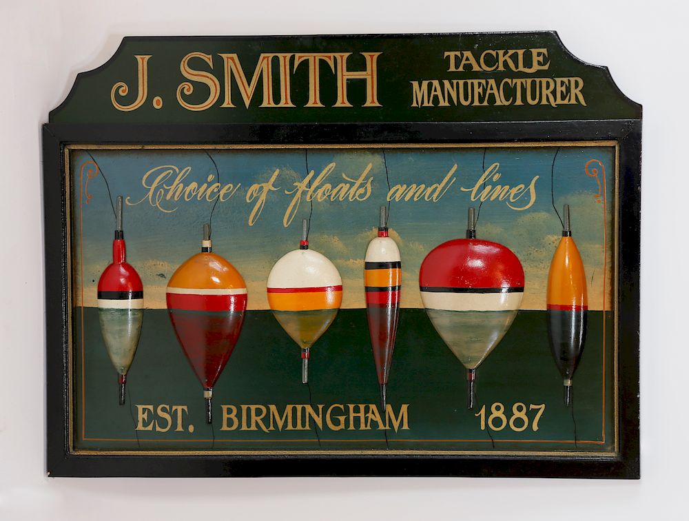 Appraisal: Antique Style Wood Trade Sign J Smith Tackle Manufacturer Exclusive