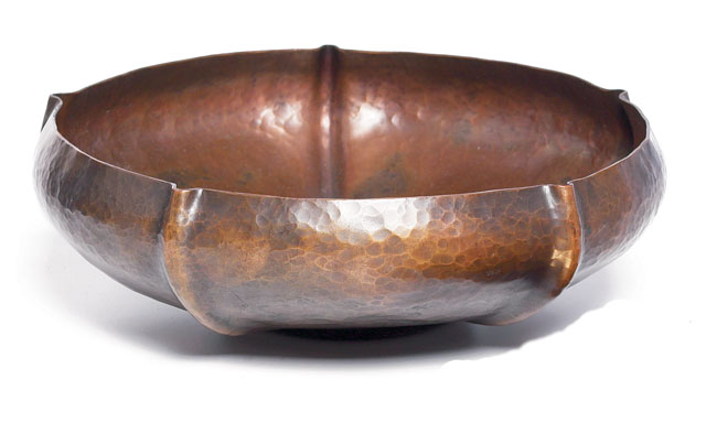 Appraisal: Dirk Van Erp bowl sculpted hammered copper original patina impressed