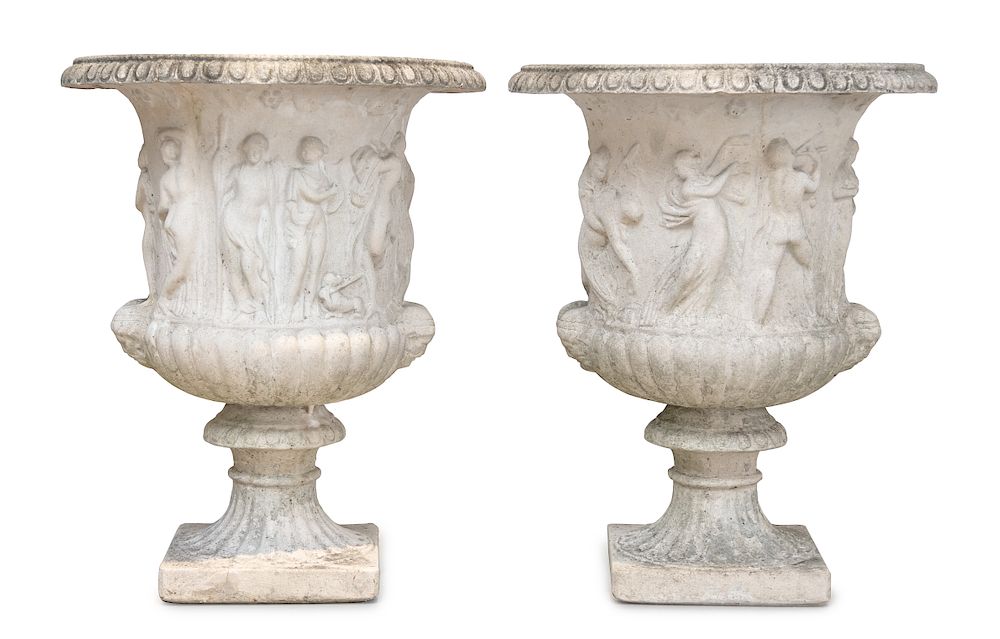 Appraisal: A Pair of Neoclassical Stone Urns Height inches A Pair