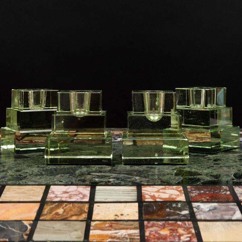 Appraisal: Set of Four Modern Glass Candlesticks One with a flat