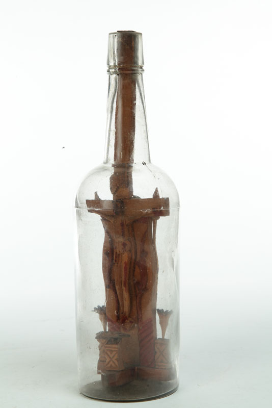 Appraisal: BOTTLE WHIMSEY American late th-early th century glass and wood