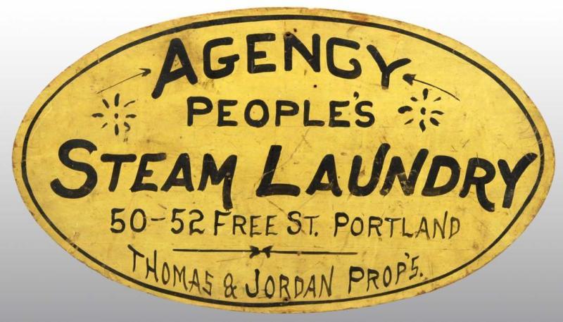 Appraisal: Agency People's Steam Laundry Sign Description Early wooden sign advertising