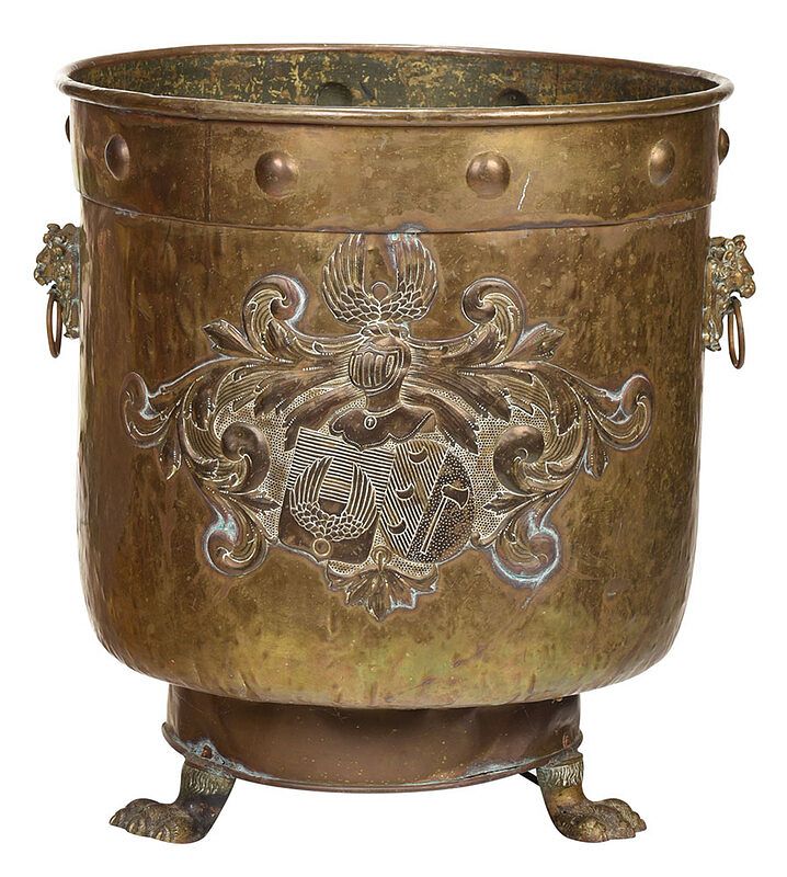 Appraisal: Very Large Brass Repousse Firewood Bucket British Continental th century