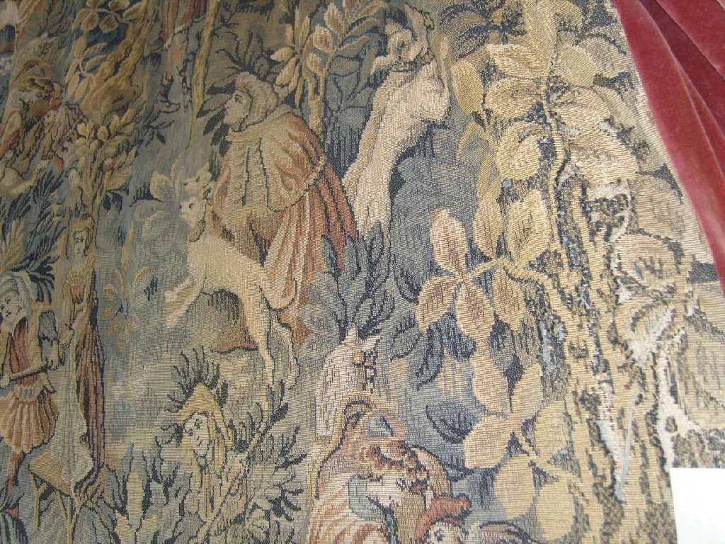 Appraisal: A pair of substantial machine woven tapestry curtains in the