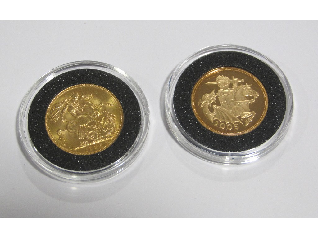 Appraisal: Two gold sovereigns - Queen Elizabeth dated and George V