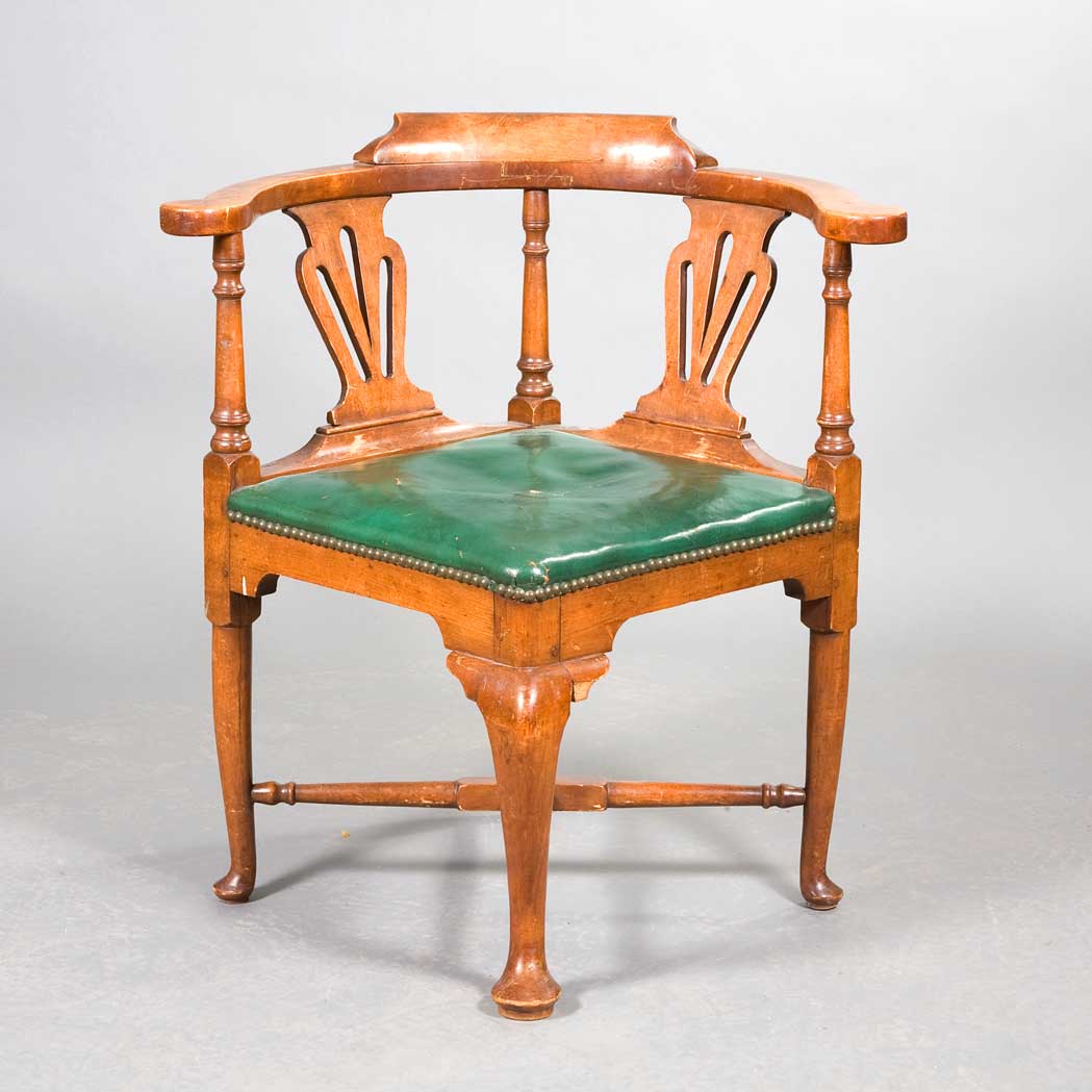 Appraisal: George II Mahogany Corner Chair th Century The curved crest