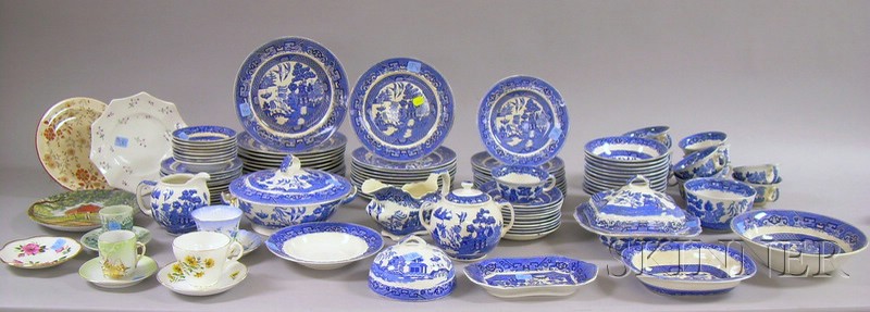 Appraisal: Approximately -piece Buffalo Pottery Blue Willow Partial Dinner Service c