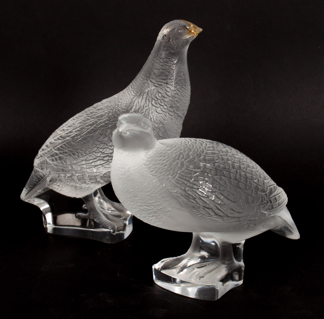 Appraisal: Pair of Lalique partially frosted glass quails th century each