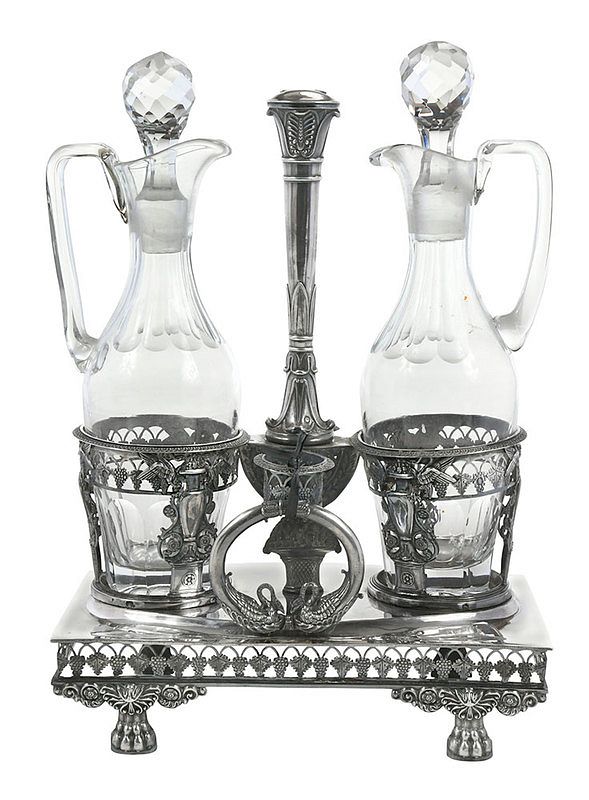 Appraisal: Empire French Silver Cruet Stand Paris - double swan ring