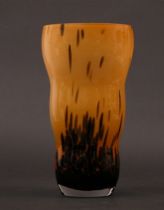 Appraisal: Yellow and Black Wavy Glass Vase Impressive wavy glass vase