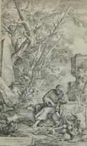 Appraisal: Salvator Rosa Italian - D mocrite en M ditation Etching