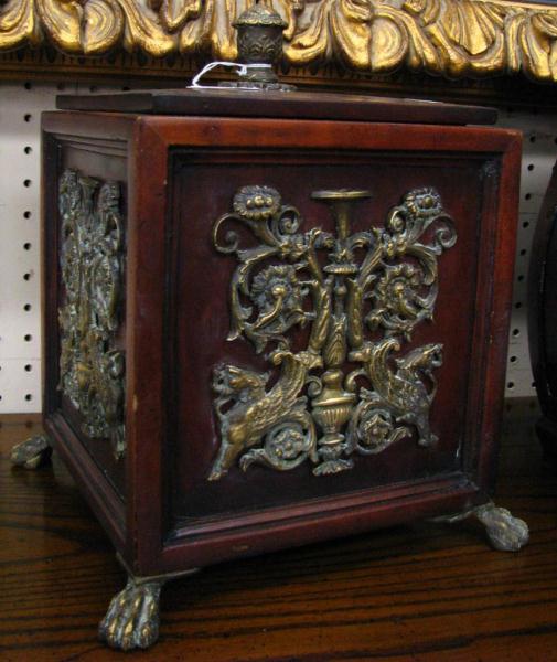 Appraisal: Vintage Wooden Lidded Box with figural ormolu and paw feet