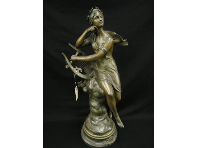 Appraisal: French Victorian Bronzed Statue Reverie par serre maiden with musical