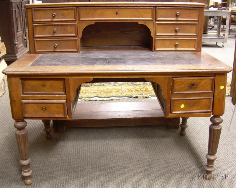 Appraisal: French Victorian Walnut Writing Desk with leather inset writing surface