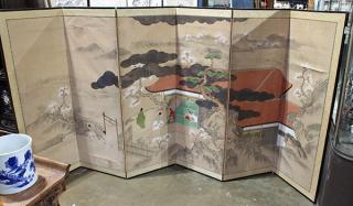 Appraisal: Japanese Six Japanese six-panel byobu screen Edo period likely depicting