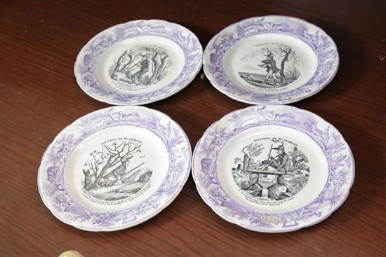 Appraisal: FOUR FRENCH TRANSFER PLATES ''Choisy-le-Roi'' purple black and white plates