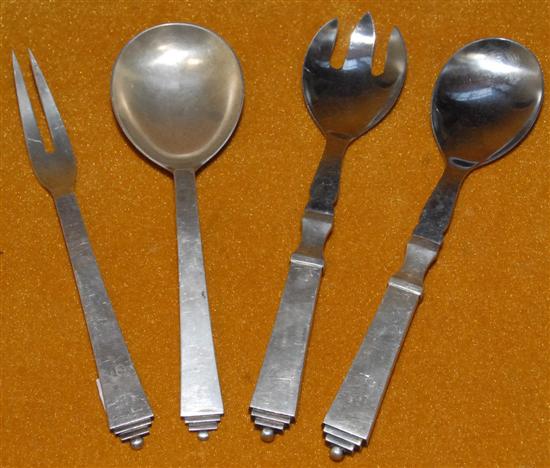 Appraisal: PAIR GEORG JENSEN STERLING SILVER HANDLED SALAD TOOLS Along with