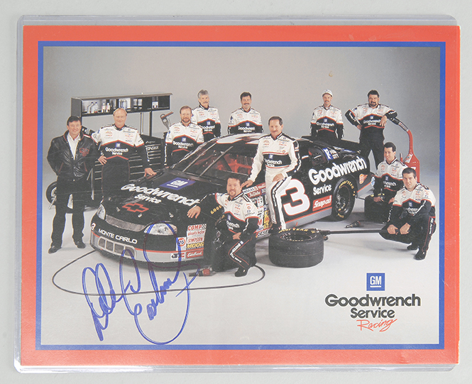 Appraisal: DALE EARNHARDT FRAMED AUTOGRAPHED COLORED MATTE PHOTOGRAPH Depicted with his