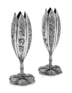 Appraisal: A Pair of Chinese Silver Candle Holders Maker's Marks Obscured