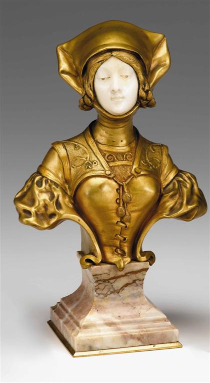 Appraisal: Art Nouveau gilt bronze and ivory bust francois alphonse piquemal