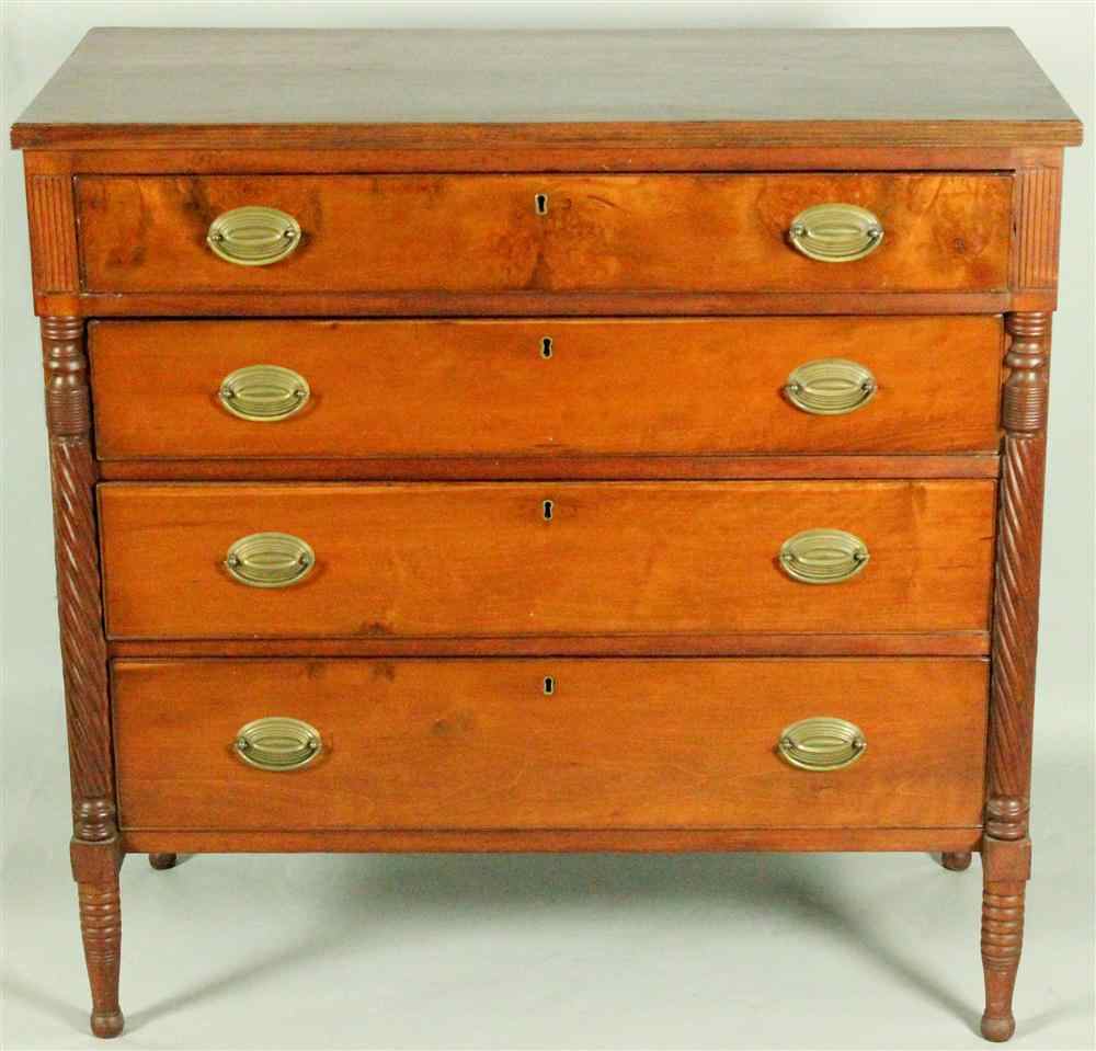 Appraisal: AMERICAN SHERATON FOUR-DRAWER CHERRYWOOD CHEST circa having a rectangular top