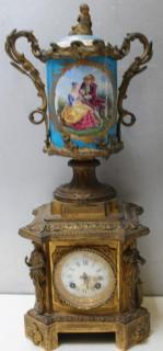 Appraisal: Fine Quality Bronze Clock with Sevres Porcelai Inserts Beautiful quality