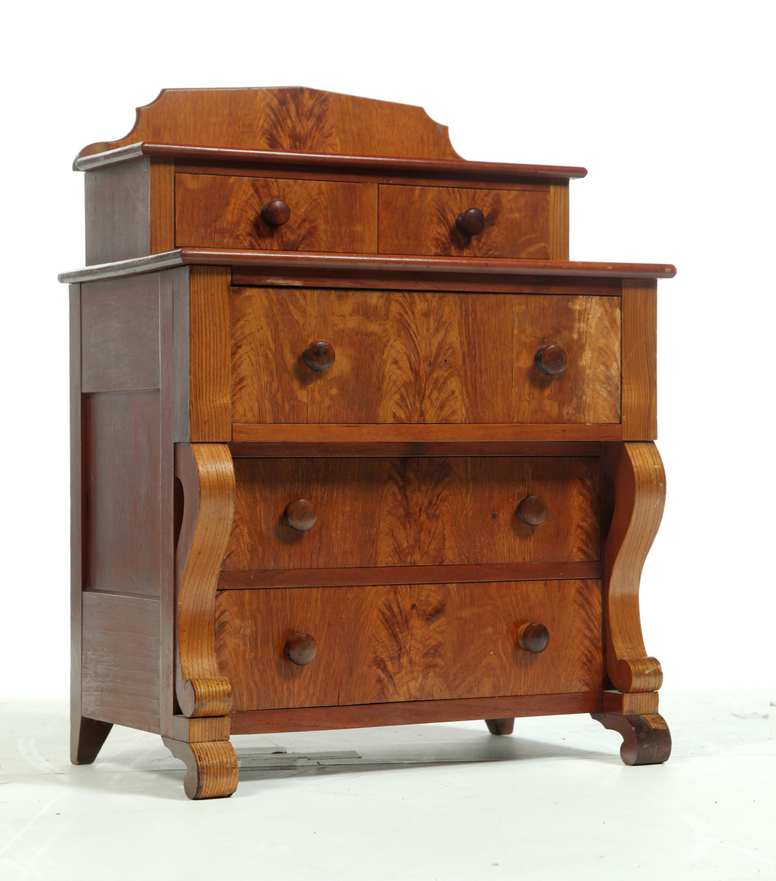 Appraisal: MINIATURE EMPIRE CHEST American nd quarter- th century cherry Burled